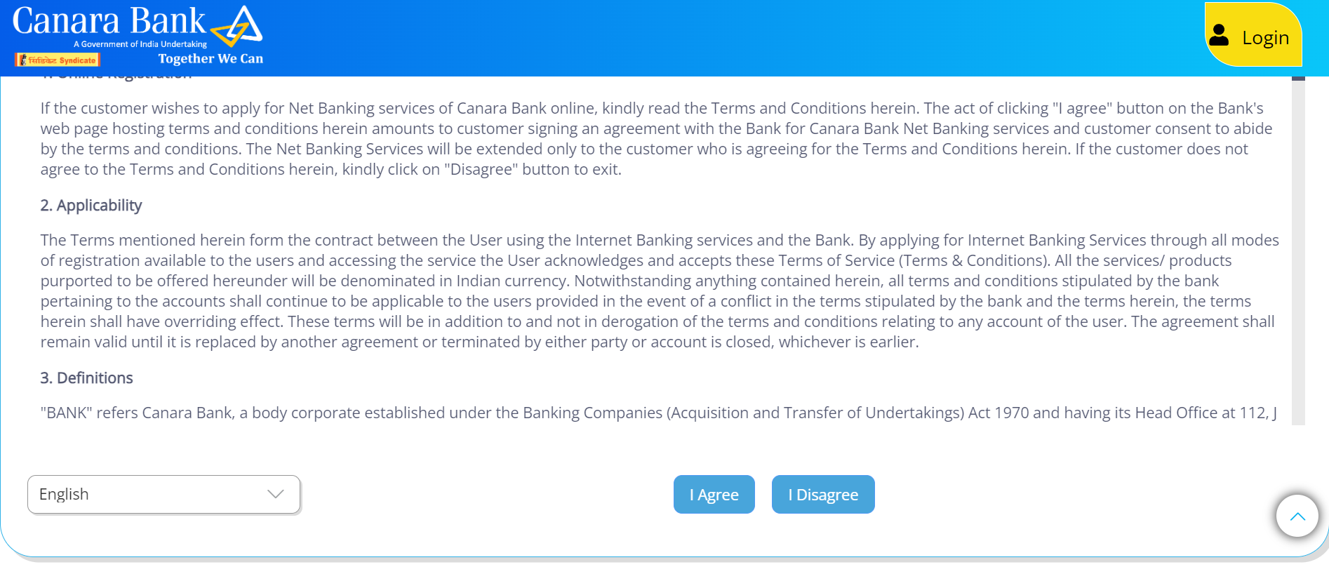 Canara Bank Net Banking Terms and Conditions