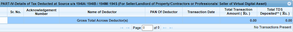 Part IV-Details of Tax Deducted at Source u/s 194IA/ 194IB / 194M/ 194S (For Seller/Landlord of Property/Contractors or Professionals/ Seller of Virtual Digital Asset