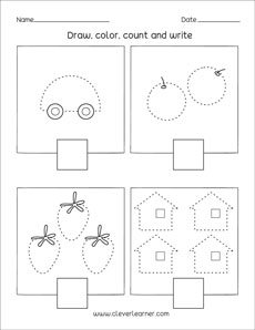 Count and write number activity worksheets for preschool children