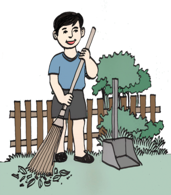 child sweeping the yard - Clip Art Library