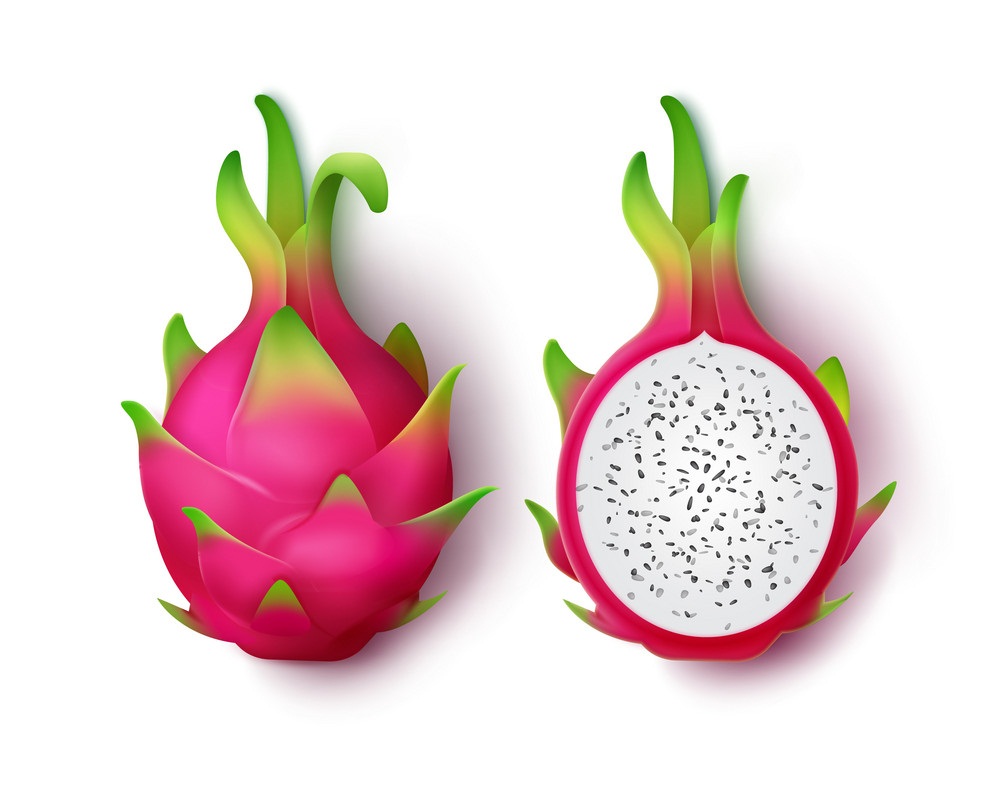 whole and half dragon fruit