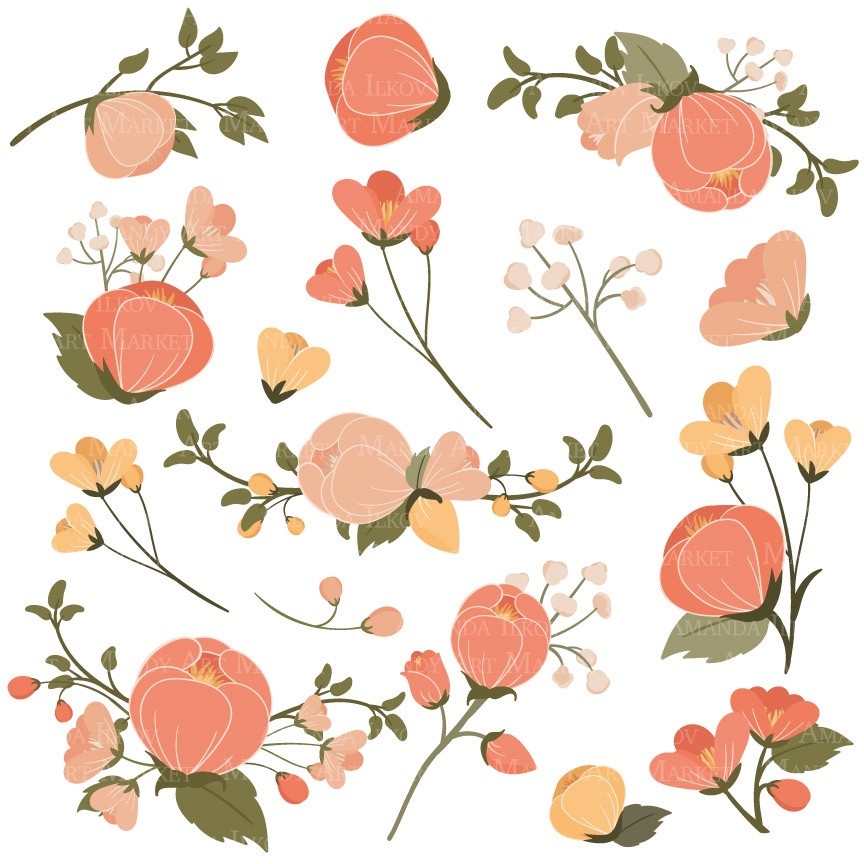 Flower clipart in antique peach mandy art market