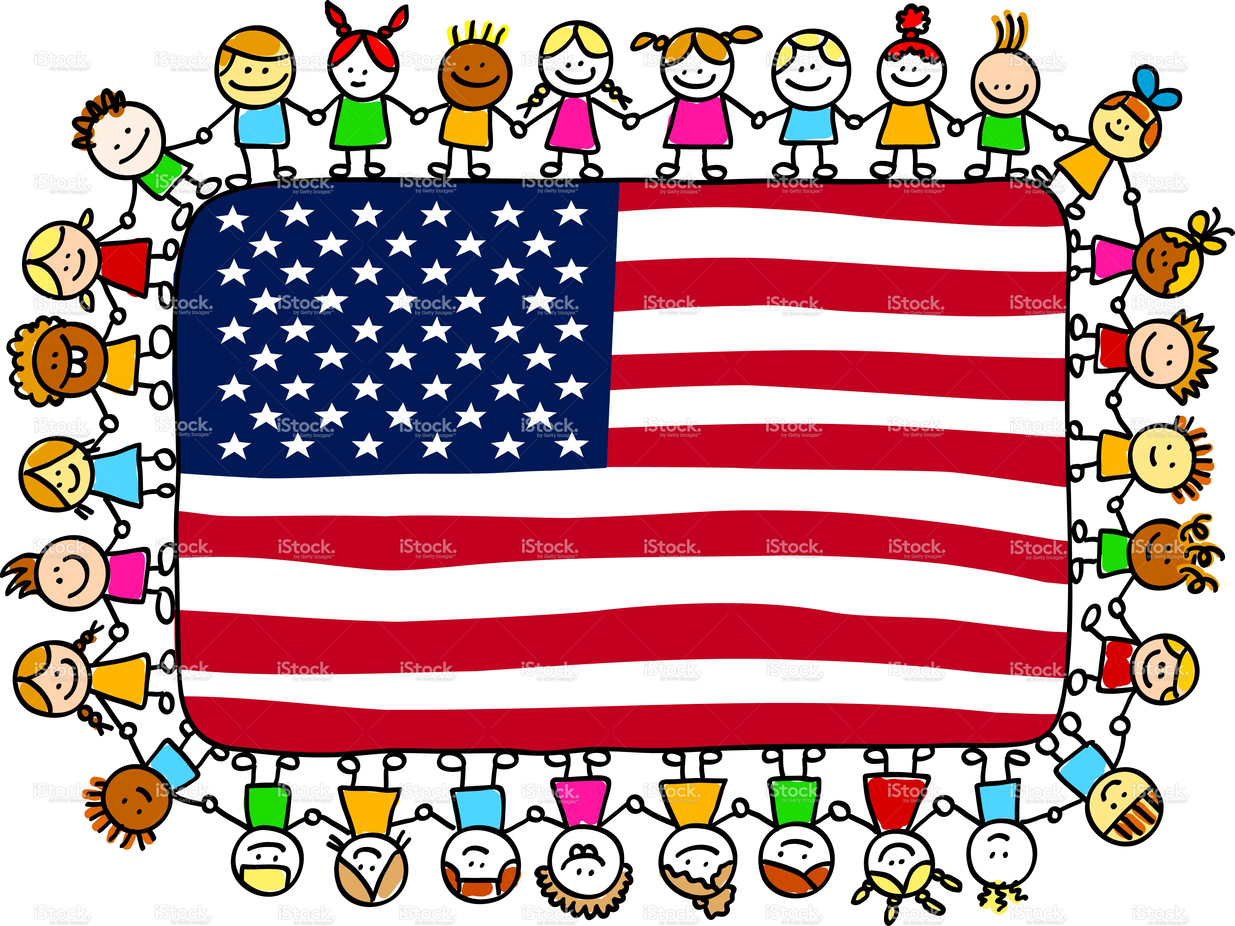 cartoon american flag Patriotic happy children friends holding usa american flag jpg