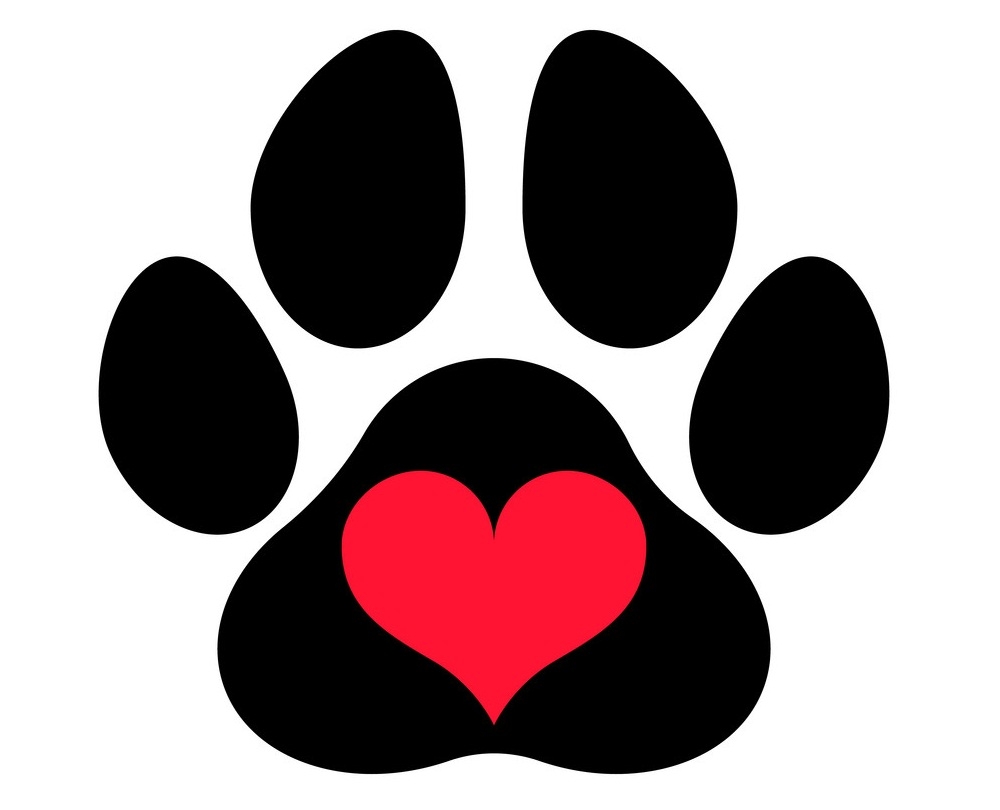 black paw print with heart - ClipartLib