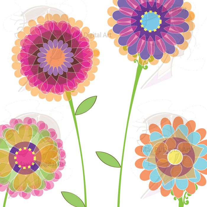 Spring Flowers Clipart Pink Digital Floral Decorations Graphics.