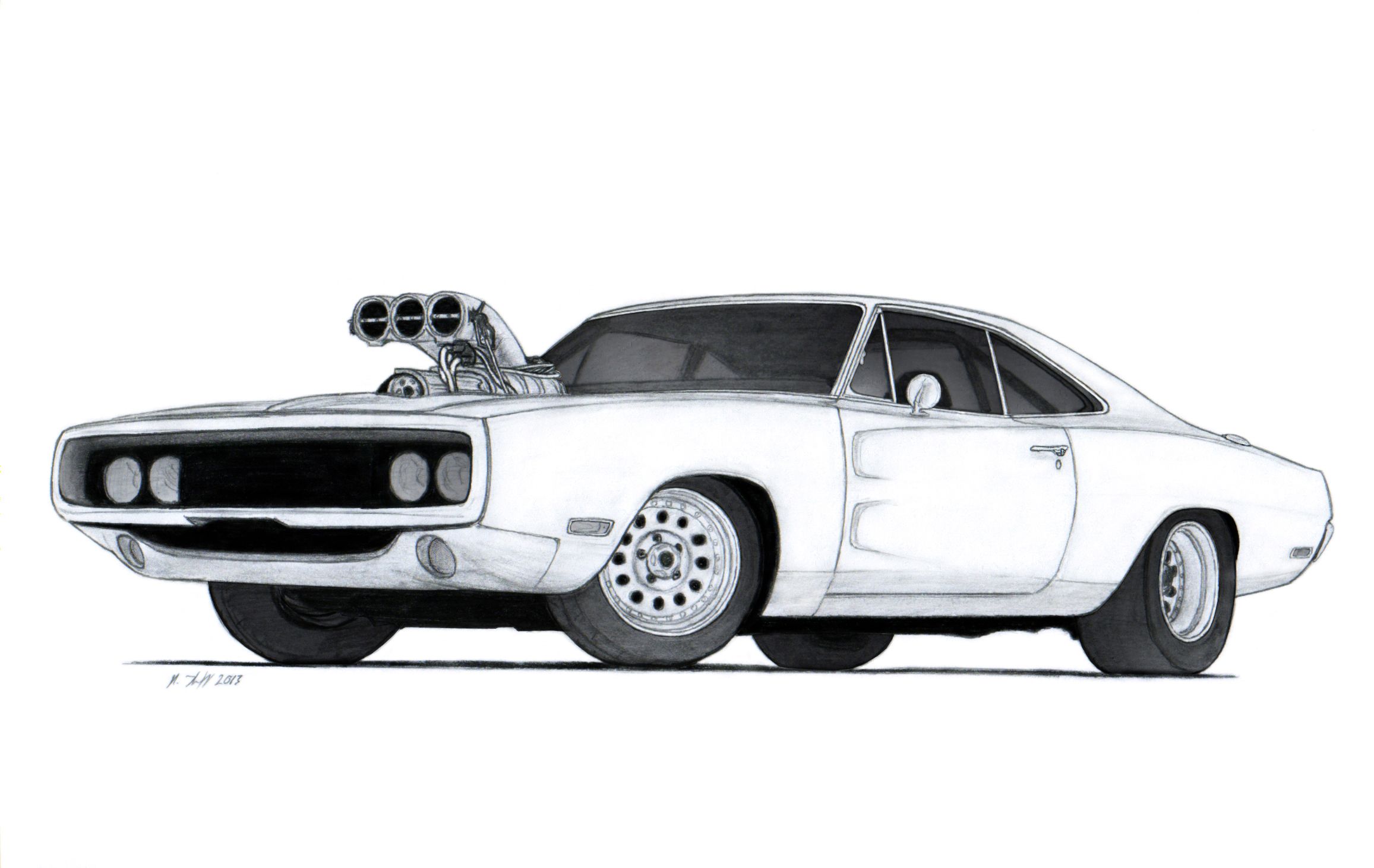 1970 Dodge Charger R/T Drawing by Vertualissimo.deviantart.