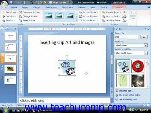 PowerPoint Tutorial Inserting Clip Art and Pictures Microsoft Training  Lesson 5.1.