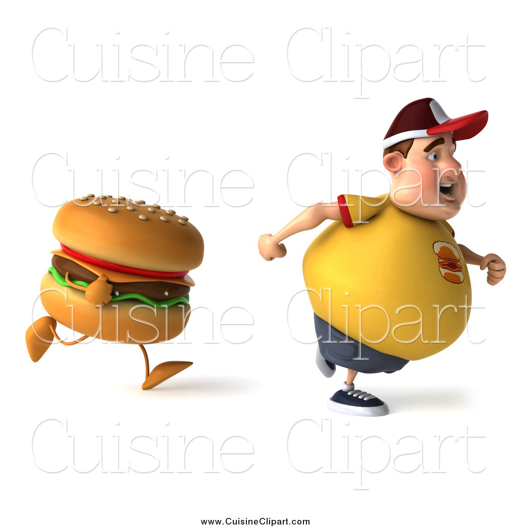 Cuisine Clipart of a 3d Chubby Man Running from a.