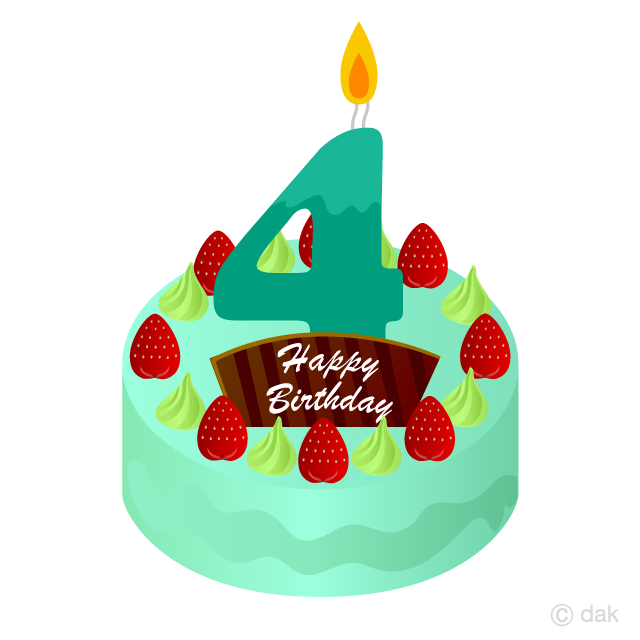 Free 4 Years Old Candle Birthday Cake Clipart Image｜Illustoon.