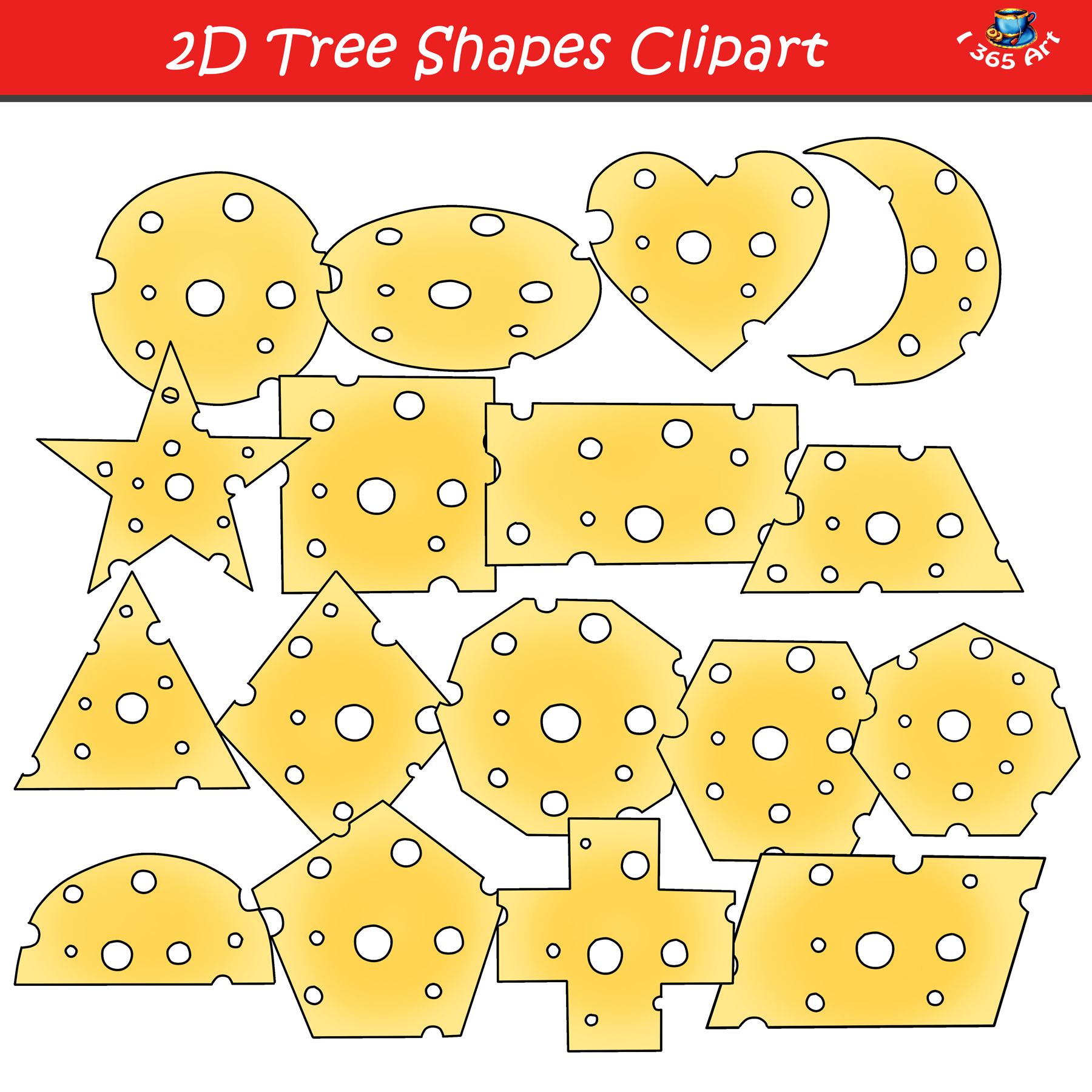 2D Cheese Shapes Clipart Graphics Set.