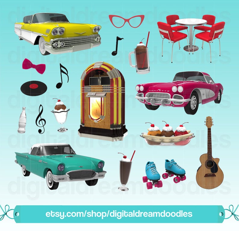 Diner Clipart, 50s Diner Clip Art, Retro Clipart, Jukebox Clipart, Sundae  Graphic, Classic Car Images, Root Beer Float Art, Digital Download.