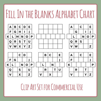 Alphabet Chart Fill in the Blanks Clip Art Set for Commercial Use.