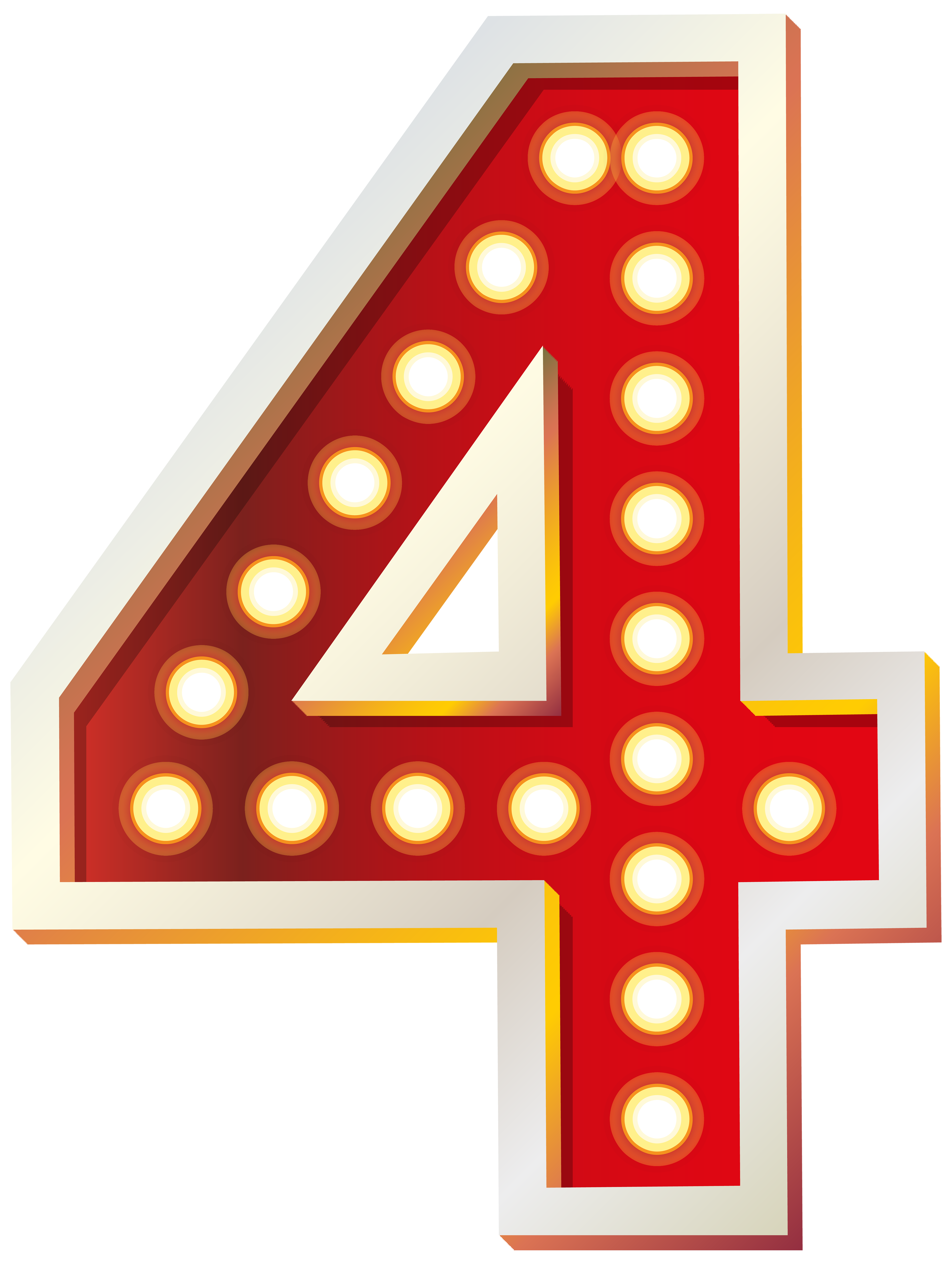 Red Number Four with Lights PNG Clip Art Image.