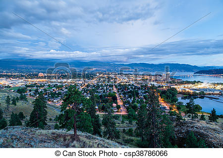 Aerial View of Kelowna Skyline at Night.