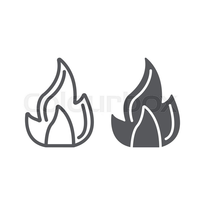 Fire line and glyph icon, campfire and.