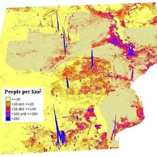 Population Density in South Eastern Africa.