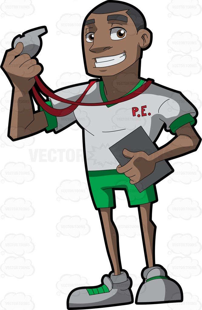 A black gym class teacher #cartoon #clipart #vector.