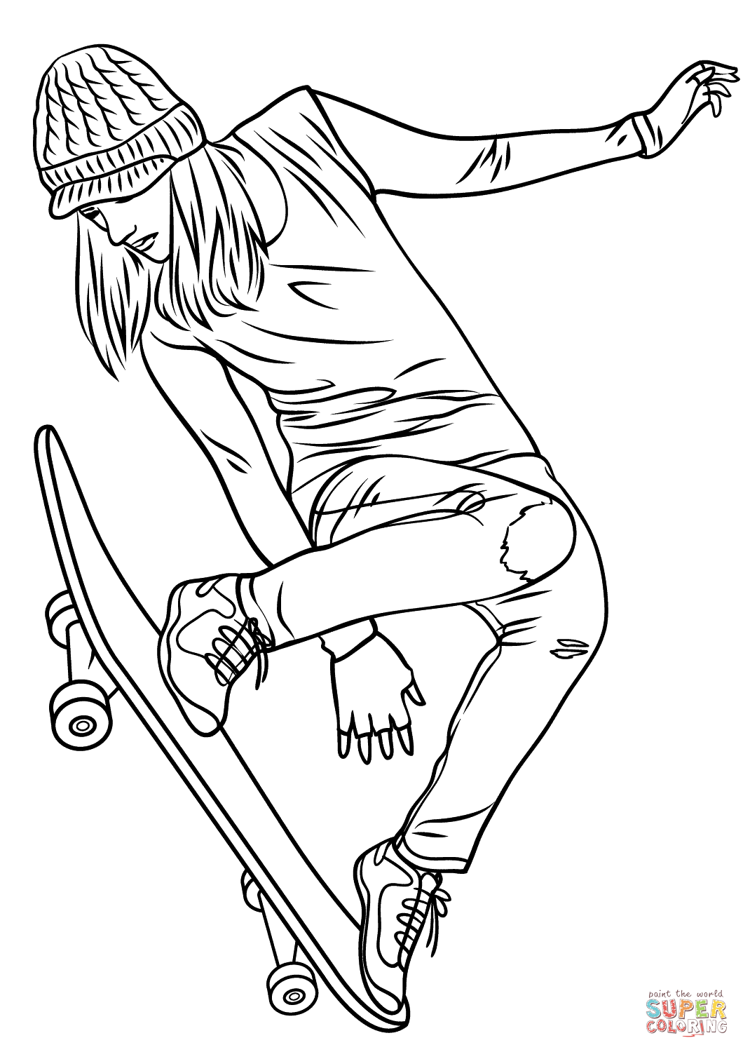 Girl Skateboarding coloring page.