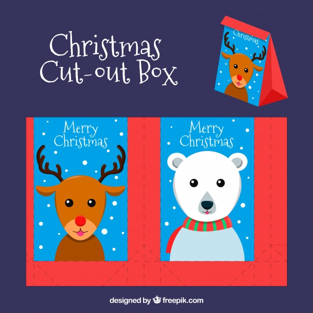 Christmas cut out box with animals Vector.