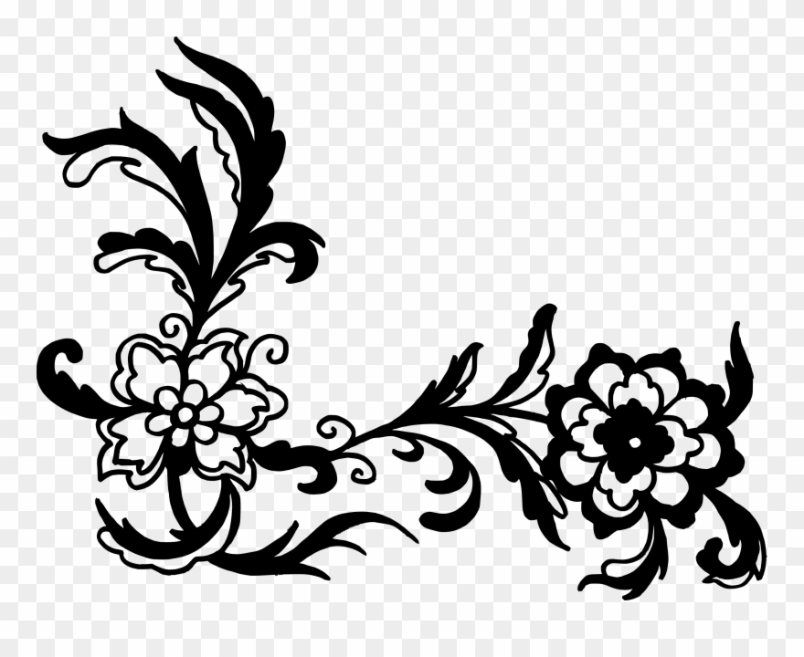 Black Vector Flower Png Clipart.