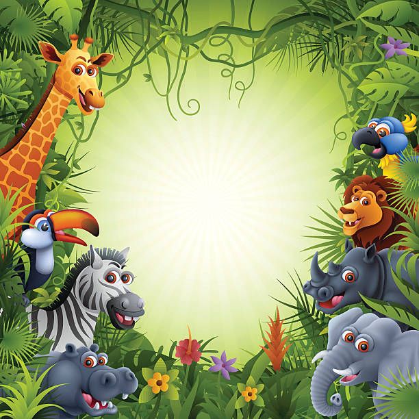 Image result for cartoon jungle background with animals in.