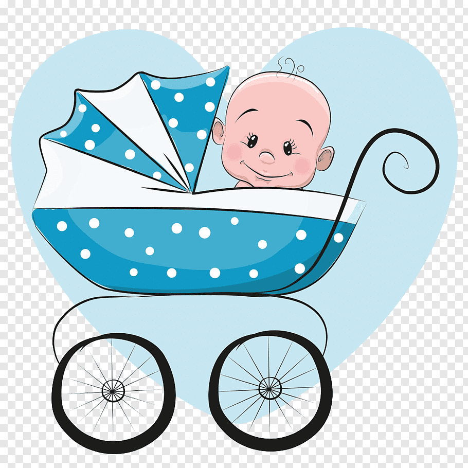 Cartoon Infant Illustration, Blue baby stroller sitting.