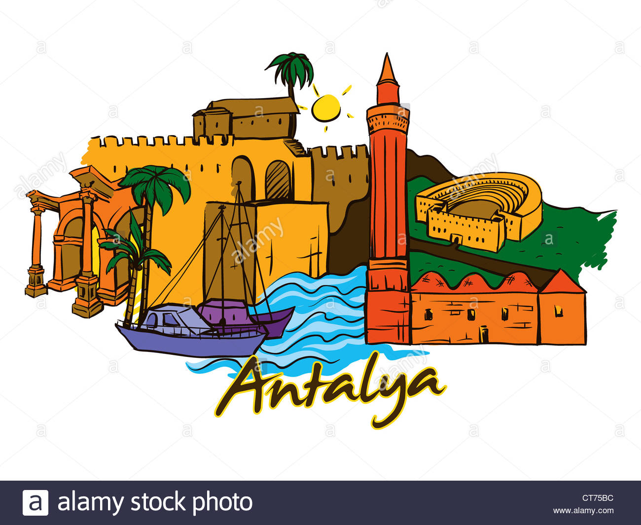 antalya doodles vector illustration Stock Photo, Royalty Free.