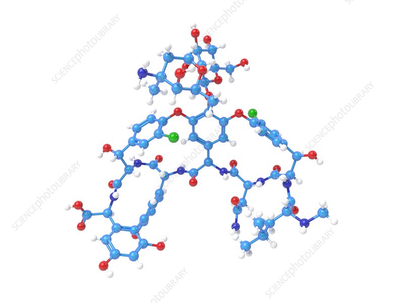 Vancomycin antibiotic molecule.