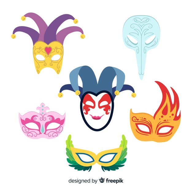 Hand drawn carnival mask collection Vector.