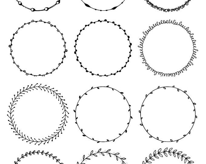 Round frames clipart. Hand drawn circles clipart. Floral.