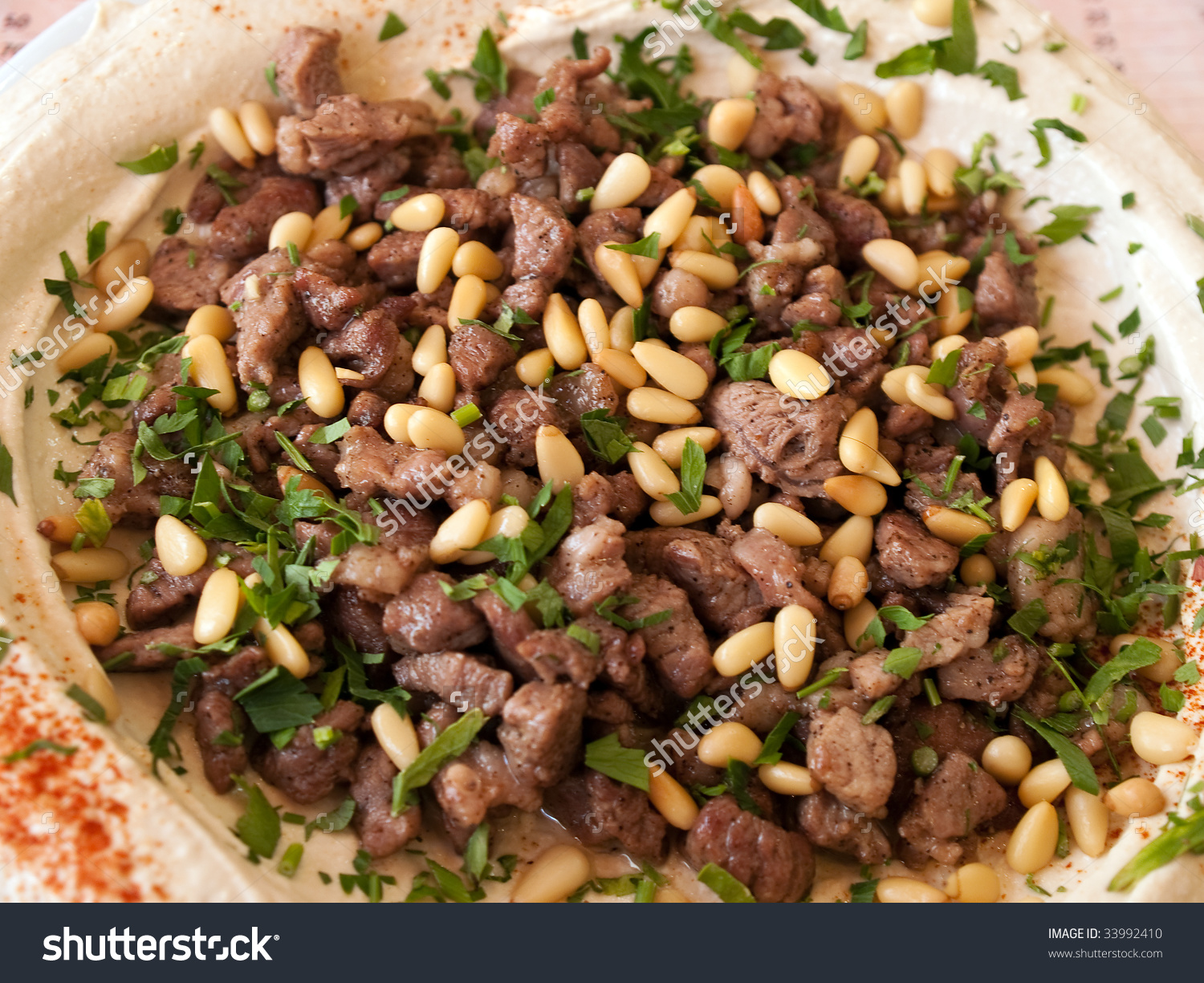 Fresh Hummus Lamb Meat Parsley Middle Stock Photo 33992410.