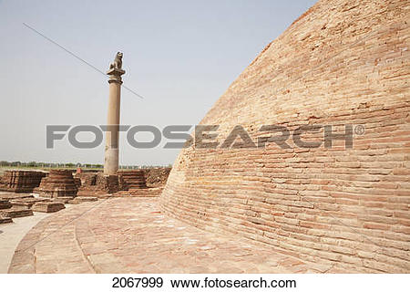 Stock Photograph of Stupa And Ashoka Pillar In Vaishali, Bihar.