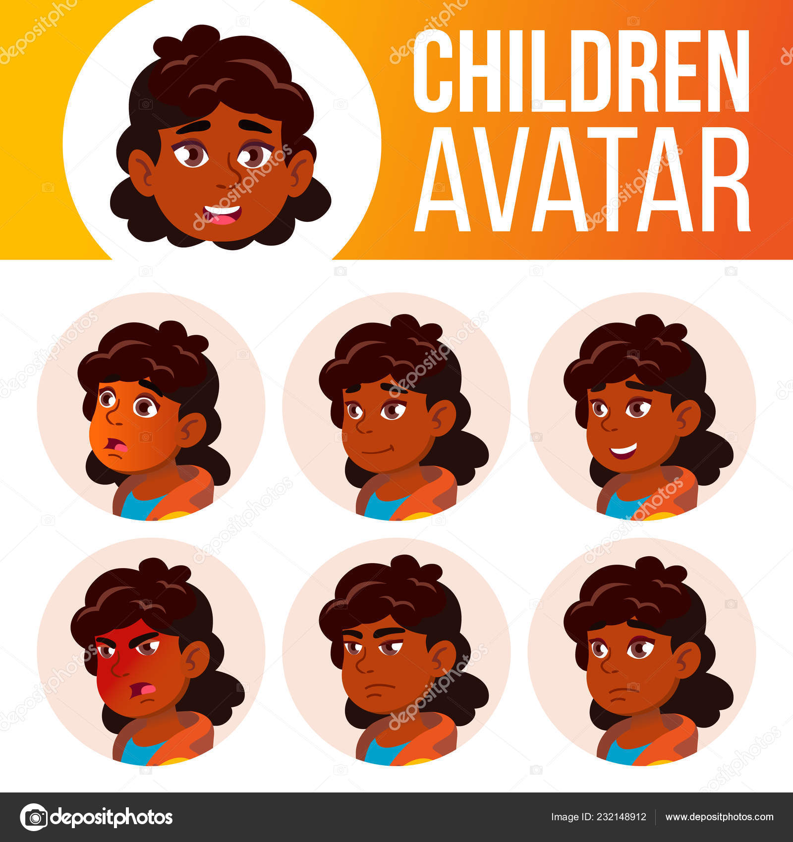 Indian Girl Avatar Set Kid Vector. Primary School. Hindu. Asian.