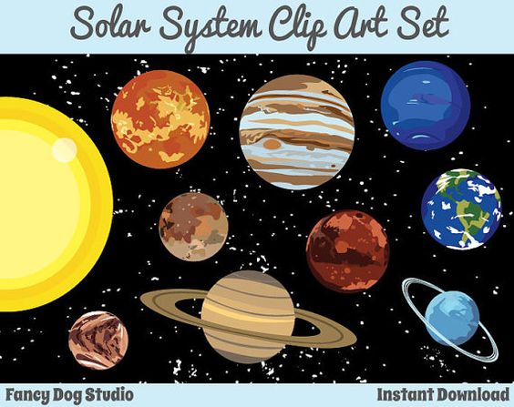 Solar System Art Outer Space Clipart Instant Digital Download.