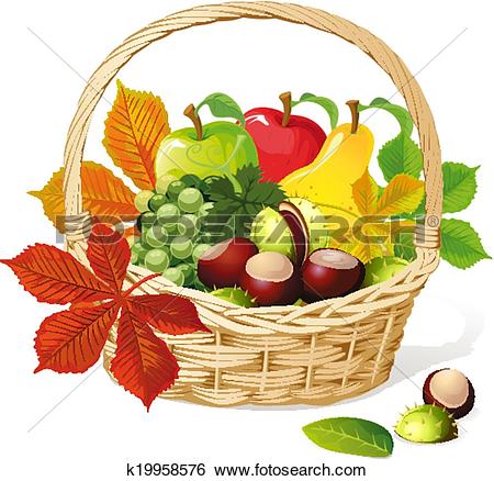 Clip Art of Basket with autumn fruit k19958576.