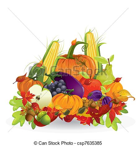 Clipart Vector of Autumn vegetable and fruits.