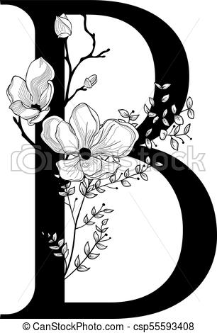 Vector Hand Drawn floral B monogram and logo.