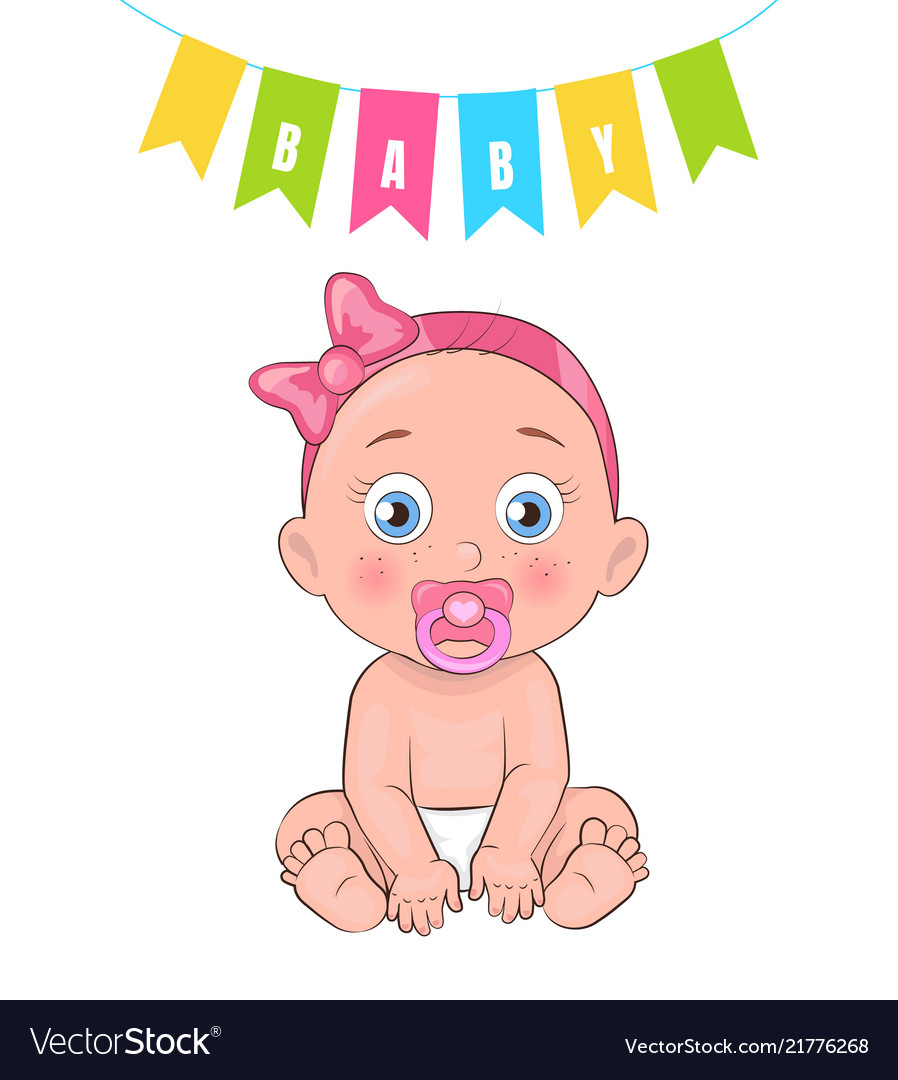 Baby girl poster newborn infant pacifier in mouth.