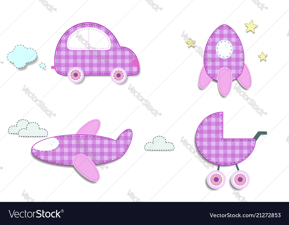 Baby plaid pink stickers of car rocket stroller.