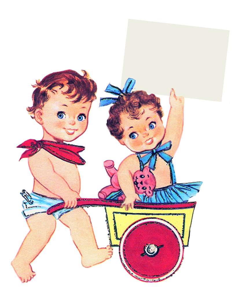 free vintage clip art cute baby boy and girl.