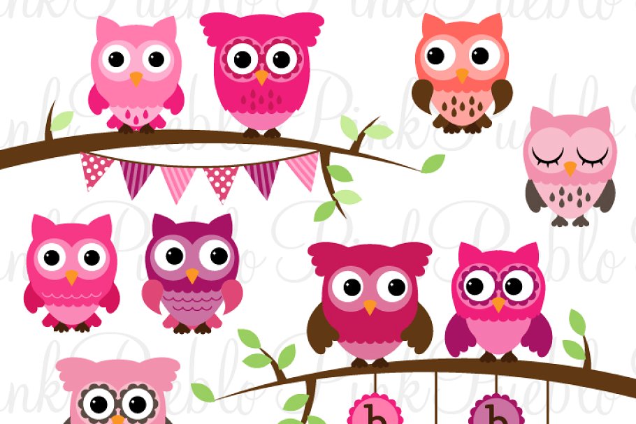 Girl Baby Shower Owl Clipart/Vector.