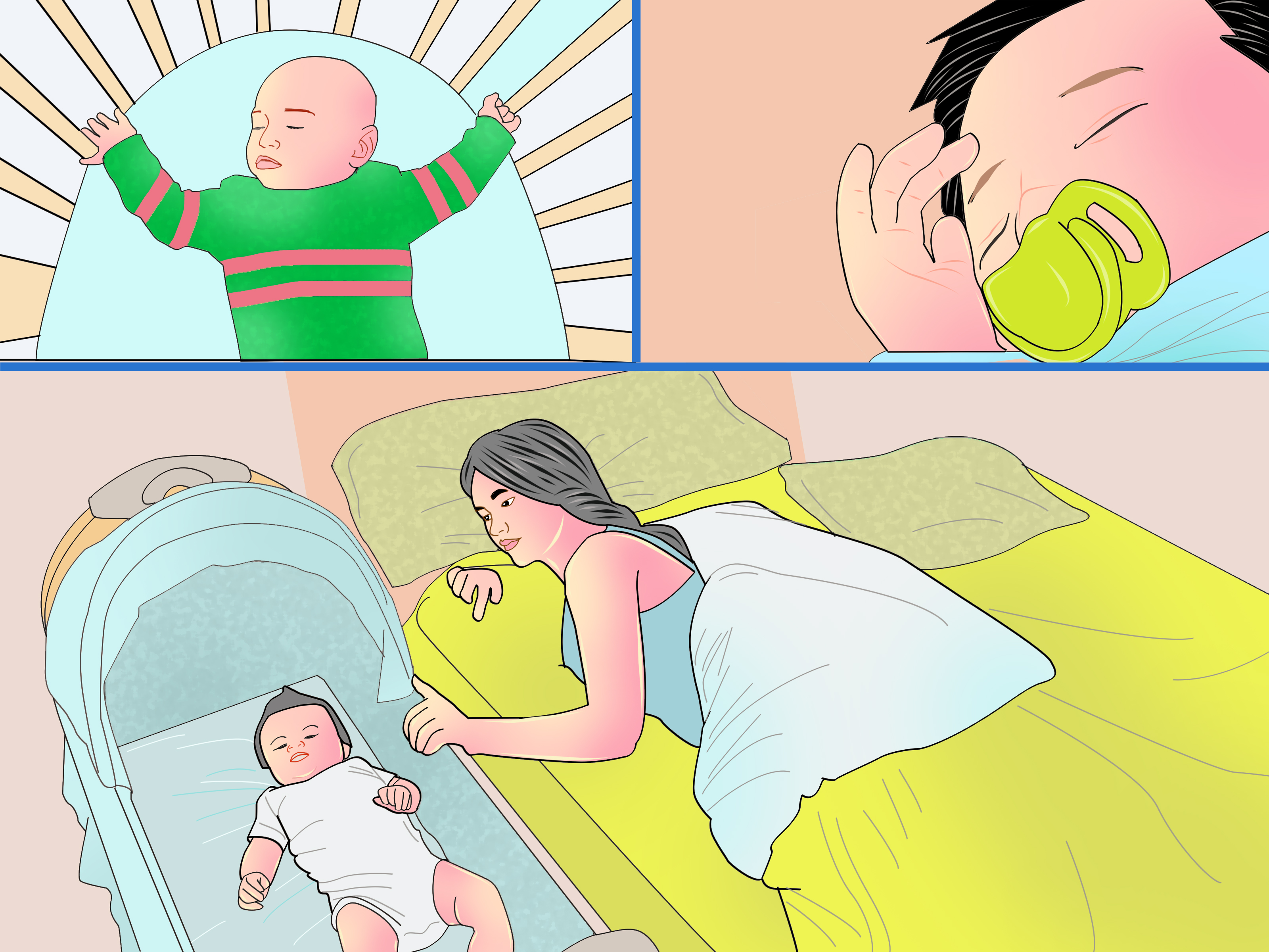 Cartoon Baby Sleeping In Crib.