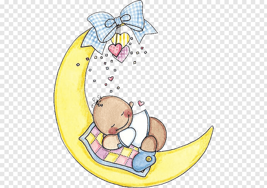 Baby sleeping on yellow crescent moon, Infant Sleep Child.