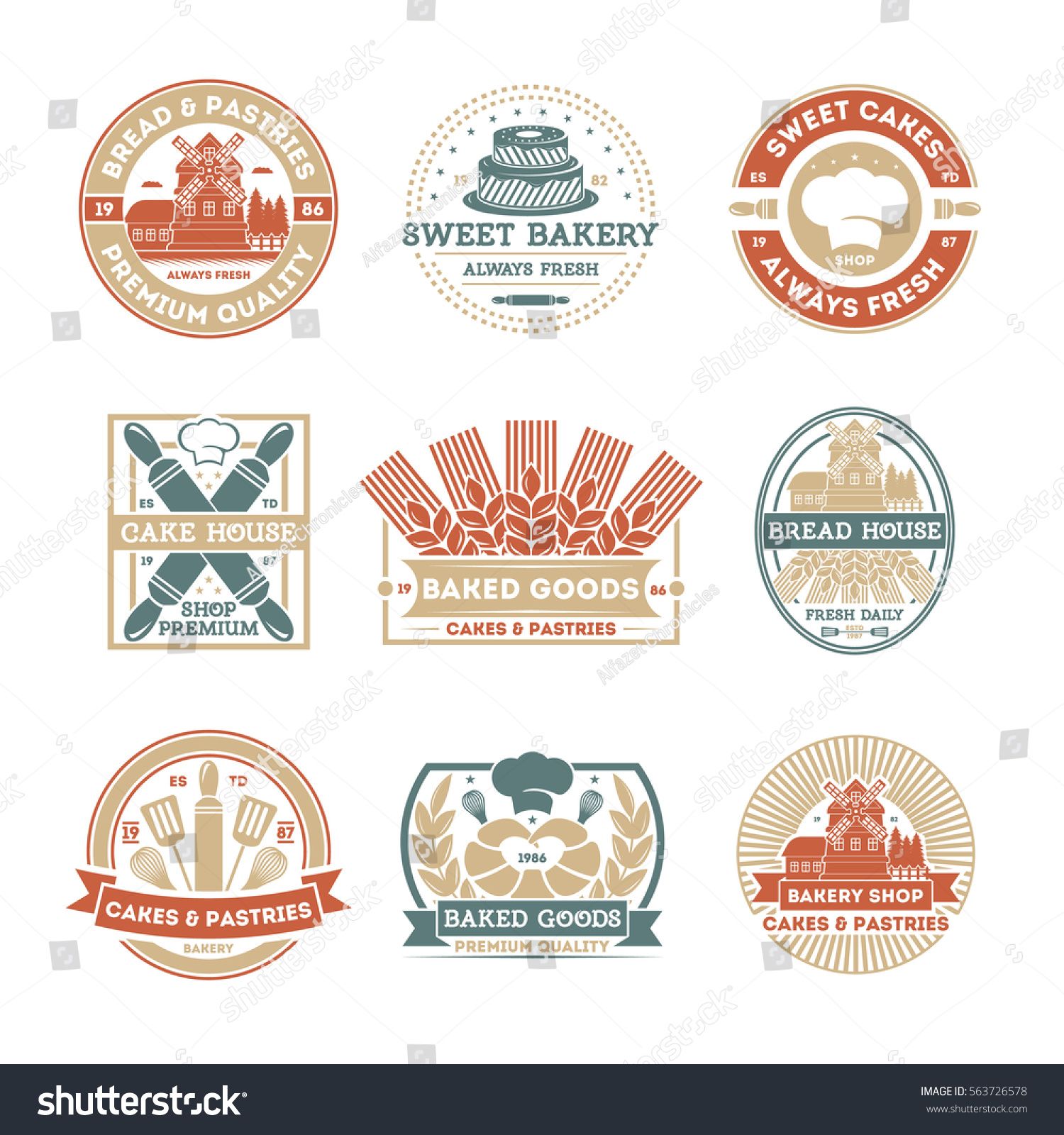 Bakery logo vintage isolated label set. Bread and cake house.