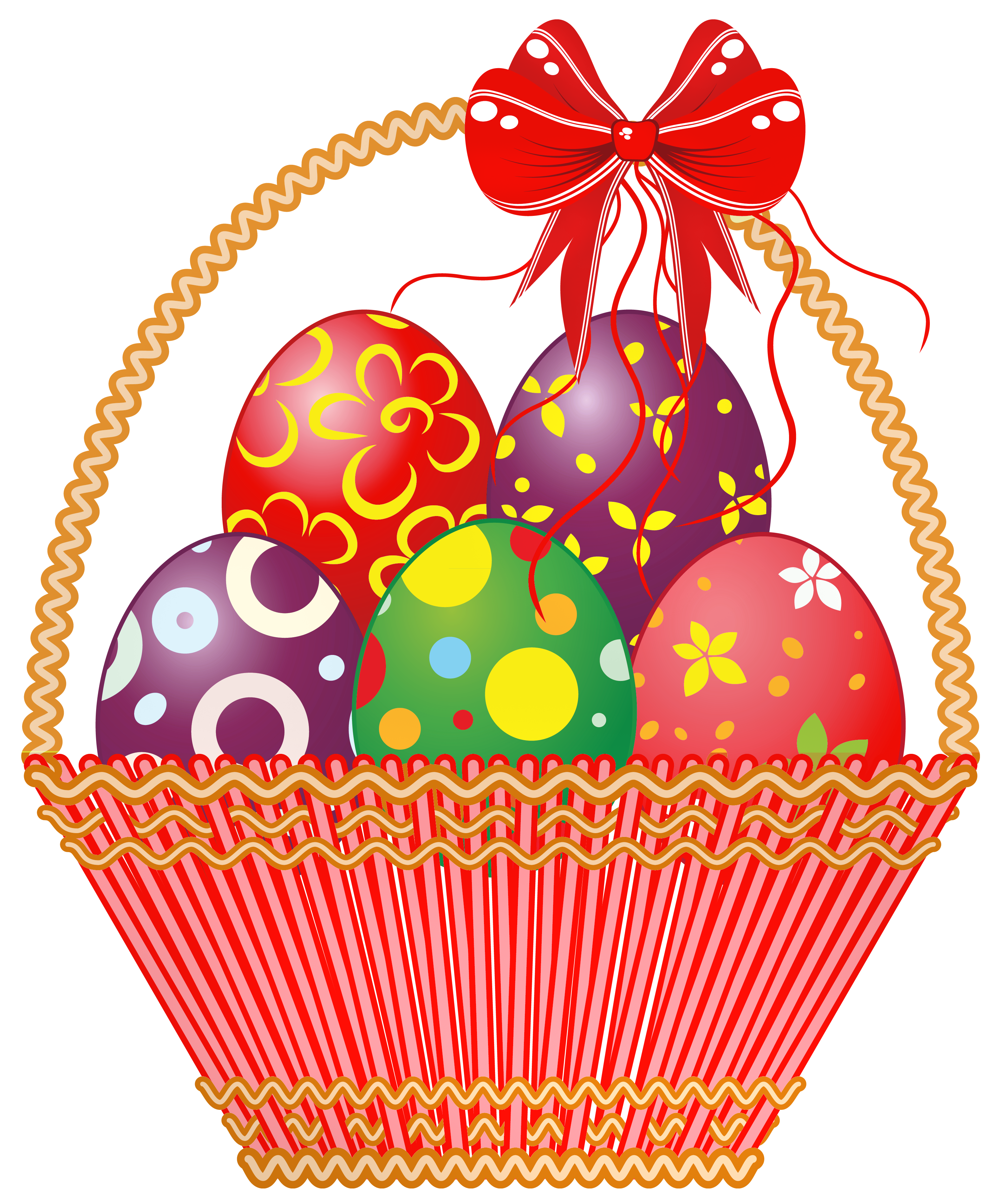 Easter Red Basket with Eggs PNG Clipart Picture.