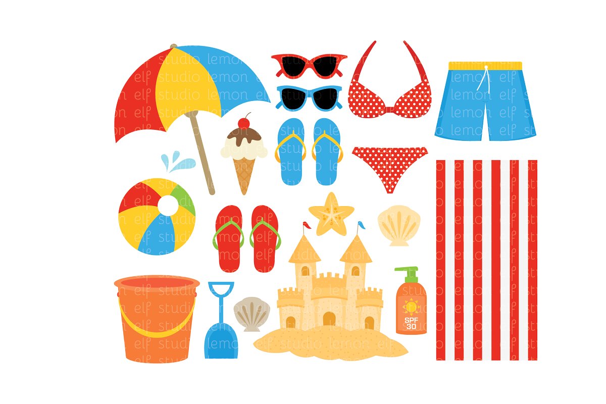 Beach Clipart (LES.CL70A) ~ Illustrations ~ Creative Market.