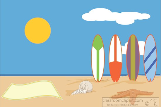 Surfboards lined up on sand at beach clipart » Clipart Station.