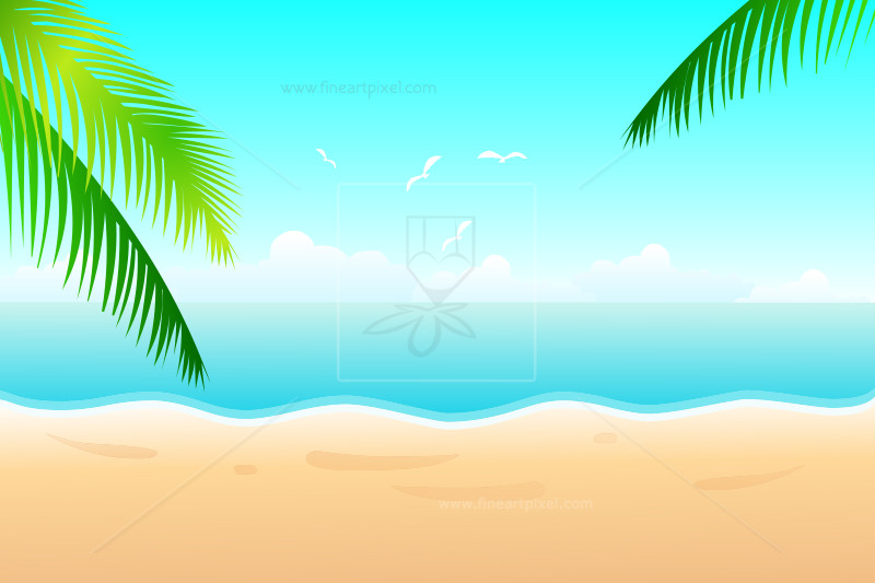 Summer beach with palm leaf.