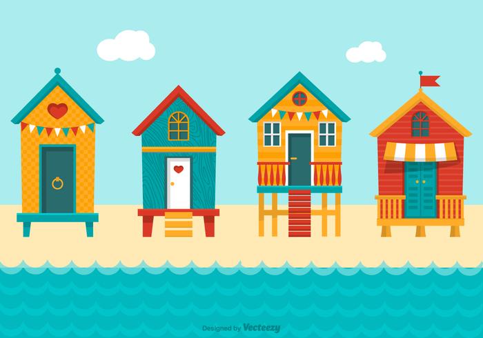 Colourful Beach Huts Vector.