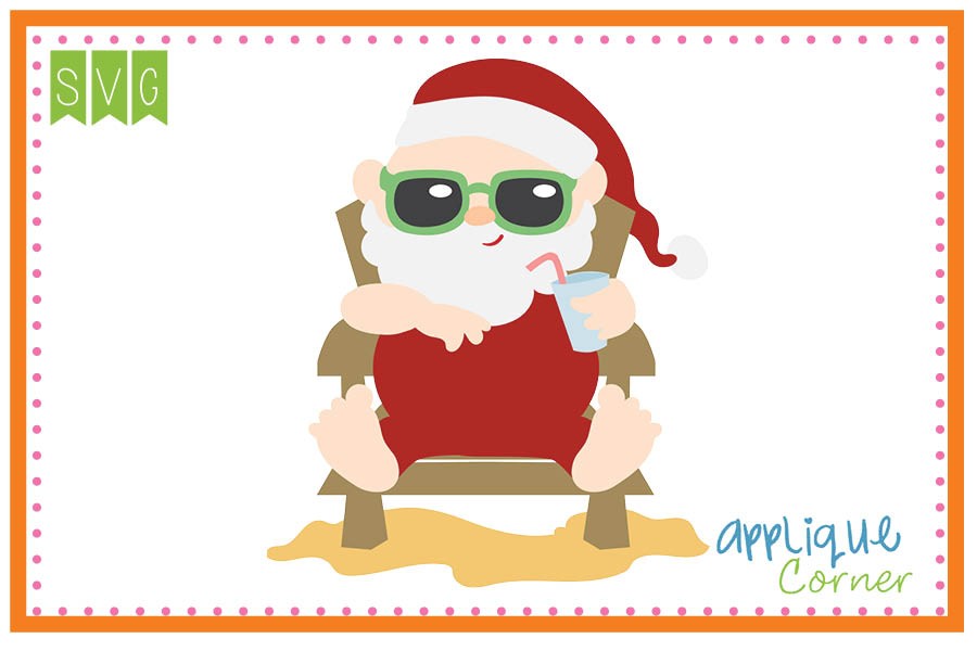 Applique Corner Christmas Santa at the Beach Cuttable SVG Clipart.